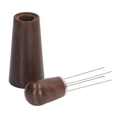 Imagem de Agulha de café em pó Agulha de café Agulha de café segura ergonômica 4 arcos cabo de madeira com base para cafeteria Marrom escuro