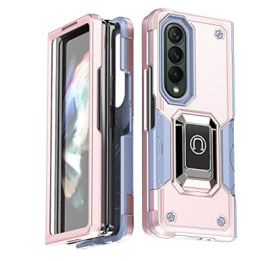 Imagem de YINGDAFENG Capa para Samsung Galaxy Z Fold 4, capa protetora à prova de choque de grau militar com anel giratório de 360° suporte magnético de corpo inteiro camada dupla resistente capa protetora, rosa 2