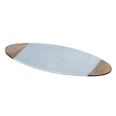 Imagem de "Taj Elite" Creamy White Marble w/Mango Wood 20" x 8" Oval Board