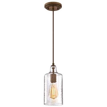 Imagem de Westinghouse Lighting 6371300, Acabamento Barnwood com Vidro Texturizado Claro Mini Pendente Interno de Uma Luz, Tamanho