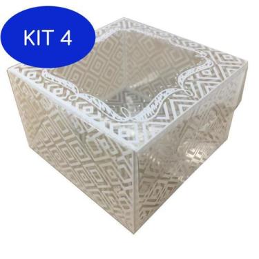 Imagem de Kit 4 Caixa 4 Brigadeiros Branco Acetato - Embala Cristal
