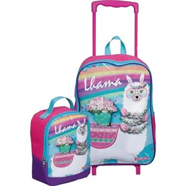 Imagem de Mochila Escolar Infantil Bichos Lhamas Rodinha Grande + Lancheira