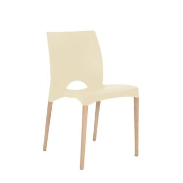 Imagem de Cadeira de Plástico Pés Madeira Sala Jantar Cannes Nude 