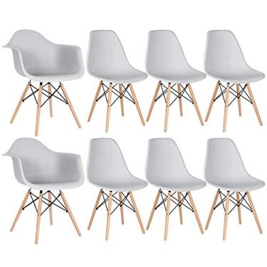 Imagem de Loft7, Conjunto 2 x cadeiras Eames DAW com braços + 6 cadeiras Eiffel DSW - Cinza claro