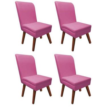 Imagem de Kit 04 Cadeira Ana De Jantar Pé Trapézio Suede Pink E Sintético Vinho