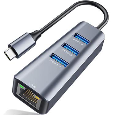 Imagem de Adaptador USB C para Ethernet, adaptador USB C 4 em 1 de alumínio da ABLEWE com porta Ethernet, 3 portas USB 3.0, para MacBook Pro 2019/2018/2017, Chromebook, Linux e mais dispositivos tipo C
