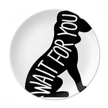 Imagem de Traço de animal de cachorro preto prato natural decorativo de porcelana salver talheres, prato de jantar