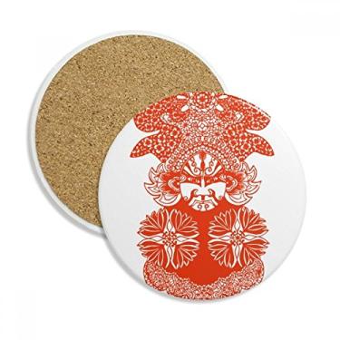 Imagem de Caneca Red Facial Head Beijing Opera corte de papel copo copo copo de mesa pedra absorvente de proteção de mesa