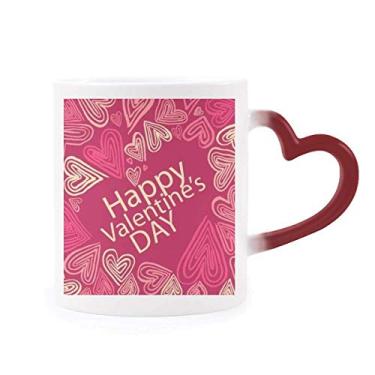 Imagem de Caneca sensível ao calor Happy Valentine's Day rosa coração vermelho muda de cor