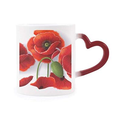 Imagem de Caneca vermelha com flores pintando pétalas de milho fruta sensível ao calor Caneca de grés que muda de cor vermelha