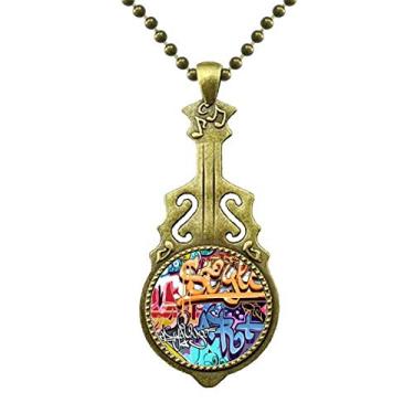 Imagem de DIYthinker Colar de rua colorido com estampa de caveira, grafite, joia de guitarra antiga, pingente de música