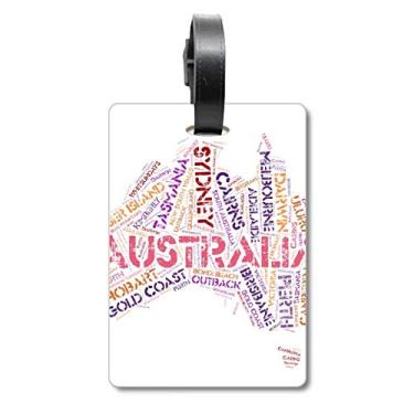 Imagem de Mapa de sabor da Austrália com ilustração de pontos cênicos e etiqueta para bagagem, cartão para pendurar