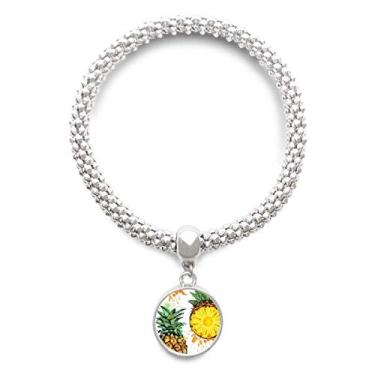 Imagem de DIYthinker Pulseira de prata com pingente de abacaxi amarelo tropical, pingente de corrente ajustável