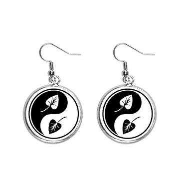 Imagem de Brinco budista preto e branco Yin-yang brinco com pingente de prata joia feminina budista