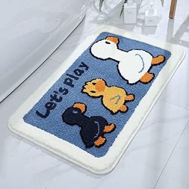 Imagem de jia cool Tapete de banheiro antiderrapante cobertor de banho lavável fofo com desenho infantil (40 x 50 cm) azul pato