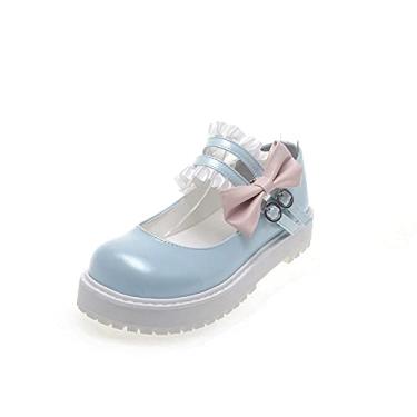Imagem de CountryWomen Sapatilha japonesa Sweet Lolita Hollow Heart Maid plataforma para cosplay Mary Jane, Azul-celeste 1, 6.5 Wide Big Kid