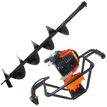 Imagem de Perfurador de Solo Profissional á Gasolina Vulcan VPS520 2 Tempos 52cc 2,5hp com Broca 80x10cm Potente e Econômico Ideal Para Plantio de Árvores