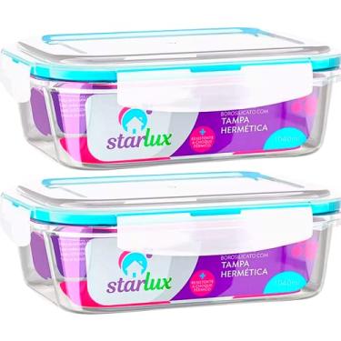 Imagem de 2 Pote De Vidro Retangular Hermétco Com Tampa Tapoer 1040ml Freezer Forno Starlux
