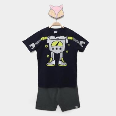 Imagem de Conjunto Curto Infantil Camiseta Robô E Bermuda Moletom Menino - Elian