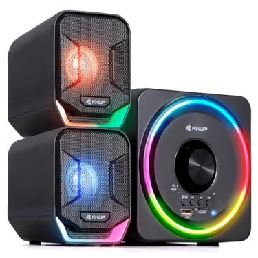 Imagem de Caixa de Som Gamer Subwoofer Bluetooth 16W Rms Real Estéreo Iluminação Led Rgb Mp3 P2 Usb Entrado Cartão Micro SD Pendrive Pc Computador Notebook Mac Celular Tv Smart
