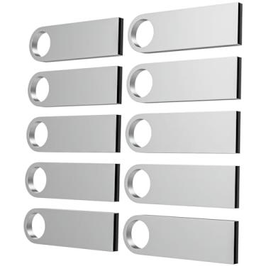 Imagem de ABLAZE Pen Drive de 32 GB, pacote com 10, pen drives de metal USB 2.0 com chaveiros, pendrives USB (prata)