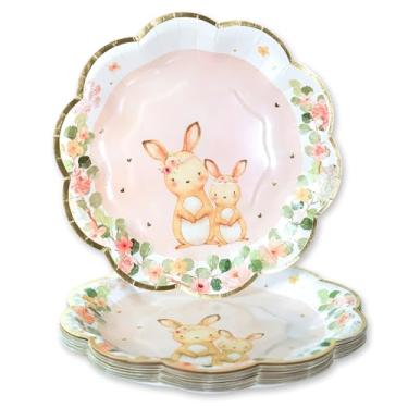 Imagem de Kate Aspen Woodland Baby Pratos de papel decorativos premium de 7 polegadas (peso 350 GSM - Conjunto de 16) | Artigos de festa - rosa, 28584NA