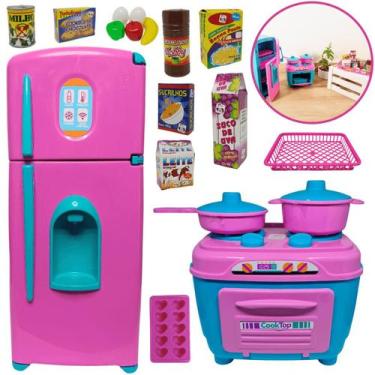 Imagem de Kit Cozinha Infantil Completa 18 Peças Brinquedo Fogão Geladeira Comid