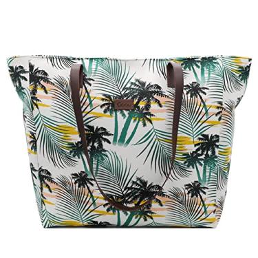 Imagem de CIOOU sacos de praia grandes para mulheres, sacos de palha e sacolas de praia com zíper para piscina, academia, viagens, bolsas diárias, forro impermeável, Sacos de Coqueiro, X-Large