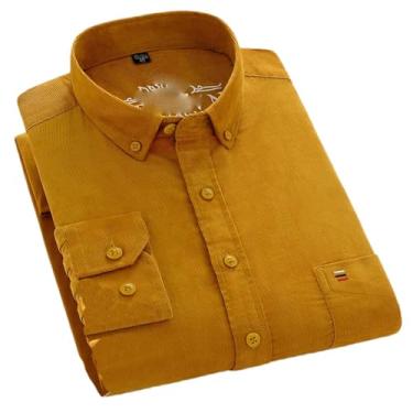 Imagem de Camisa masculina casual de veludo cotelê de algodão sólido para trabalho masculina manga longa vintage macia primavera outono com bolso frontal, Dxr11, 3G