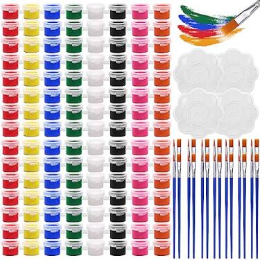 Imagem de JEFHOMKIT 15 tiras de tinta acrílica para crianças e adultos, tinta lavável para crianças, conjunto de tinta preenchida lavável em 8 cores com 30 pincéis e 4 paletas, potes de tinta para lembrancinhas