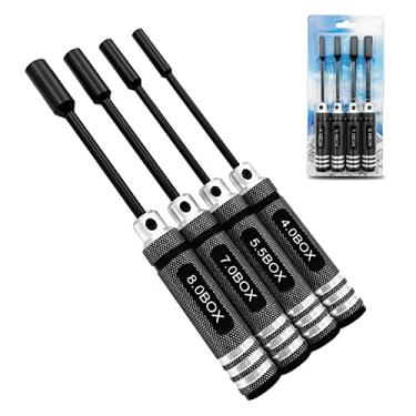 Imagem de Ismosm Conjunto de 4 peças de chaves de porca, conjunto de ferramentas RC, porca sextavada para veículos de controle remoto helicópteros RC helicópteros FPV drones câmeras reparo de eletrodomésticos 4 mm, 5,5 mm, 8 mm, 7 mm, chave de porca (preto)