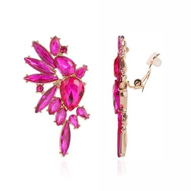 Imagem de Met-edianger Brincos vintage de strass com clipe retrô com pingente de gota de cristal brincos não perfurados para mulheres e meninas, Zinco, Strass Vidro