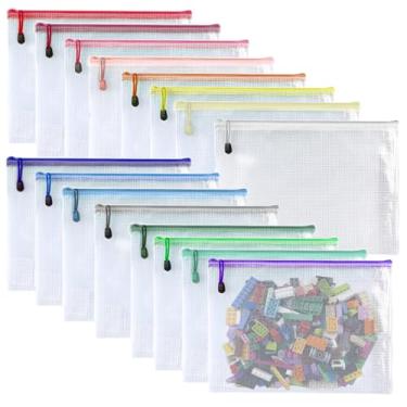 Imagem de Oaimyy -16 peças - 20 x 25 cm - bolsa de malha com zíper, pastas de plástico com zíper para organização, material de escritório, viagem, armazenamento doméstico - multicolorido