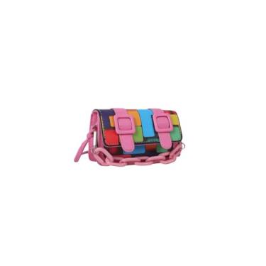 Imagem de QWINEE Bolsa Feminina Colorblock Mini Aba Quadrada Fivela Decoração Bolsa Clutch Detalhe Corrente Bolsa Transversal, Multicolorido A, One Size