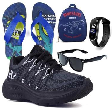 Imagem de Tenis Infantil De Amarrar Meninos Leve Desenhos LIGHT + Mochila Chinelo Oculos Relogio Cor:Preto;Tamanho:29