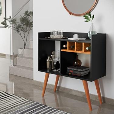 Imagem de Aparador Preto Nature Buffet Retro Barzinho Com Adega Pés Palito Sala Escritório Decoração
