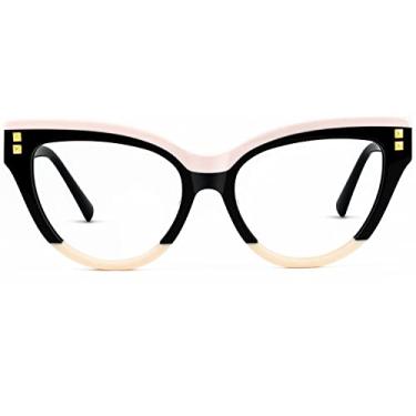 Imagem de Voogueme VOOGLAM Óculos de luz azul para mulheres, computador, telefone, TV, anti-fadiga ocular, olhos secos, cateye, preto, rosa, óculos Dalila GOA01858-02, Preto, rosa, Medium