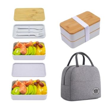 Imagem de Collect Beauty Lancheira Bento Box adulto com lancheira, lancheira empilhável japonesa para adultos, lancheira Bento com divisórias cinza