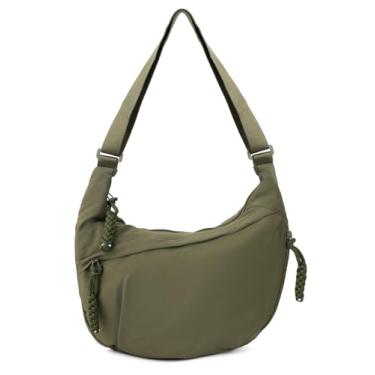 Imagem de Bolsa Hobo para mulheres e homens, bolsa de ombro crescente, retrô, de lona de nylon, bolsa transversal de veludo cotelê despojado, Verde, 13.3*3.5*8.6 inch