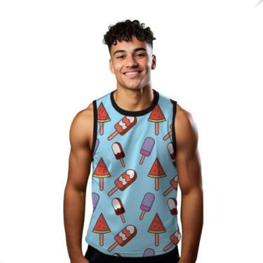 Imagem de Camiseta Regata Verão Estilo Moda Praia Picolé Melancia Cartoon Doce 1