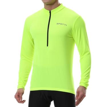 Imagem de Spotti camisa masculina de ciclismo de manga comprida com 3 bolsos traseiros - absorção de umidade, respirável, camisa de ciclismo de secagem rápida, Hi-viz Yellow, Large