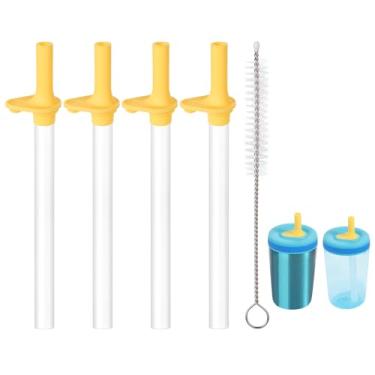 Imagem de 4 canudos de substituição com válvula de mordida para Zak Designs Kelso 425 g, com 1 escova de limpeza reutilizável para canudos de substituição para copos infantis para Zak, sem BPA