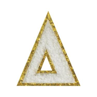 Imagem de Delta Iron on Greek Letter Patches Glitter Gold White Chenille Letras Gregas Presentes de Irmandade Letras Gregas Remendos para Roupas Chapéus Camisas Reparação Jeans Bolsas Artesanato