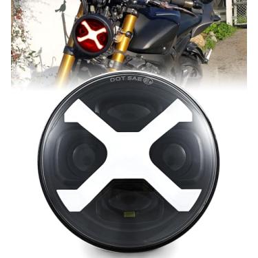 Imagem de HENGTUAOTO Farol de motocicleta estilo X 14,6 cm vermelho DRL compatível com Sportster Iron 883 SuperLow XL883 XL1200, Softail Springer, Dyna Street Bob Low Rider