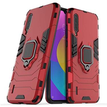 Imagem de Compatível com Xiaomi Mi A3 Lite, Mi 9 Lite, Mi CC9 Capa Prova de Choque de Camada Dupla, Anel Giratório de 360 com Suporte de Celular para Carro (Vermelho)