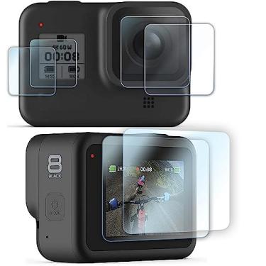 Imagem de FiTSTILL 6 peças protetoras de tela para Go Pro Hero 8 preto, ultratransparente, dureza 9H, resistente a arranhões, protetor de tela de vidro temperado + película de exibição pequena Hero8 Kit de