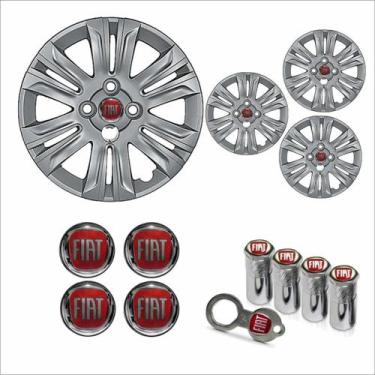 Imagem de Jogo Calota Aro 14 Doblô 2015 Fiat + Emblema Resinado + Tampa Ventil A