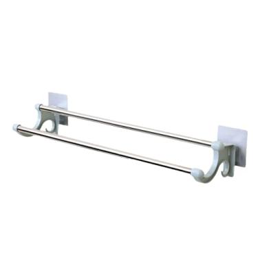 Imagem de Barra de Toalha de Banho Dupla, Fácil de Instalar Suporte de Toalha de Aço Inoxidável Plástico para Casa ou Banheiro do Hotel (GREEN)