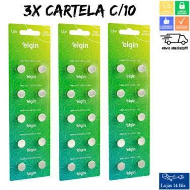 Imagem de 30 Pilha Bateria LR44 AG13 LR1154 3 Cartelas c/ 10 Baterias Energy Elg
