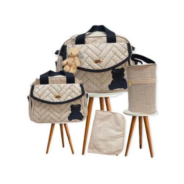 Imagem de Kit Bolsa Maternidade Bege com Preto Urso Bebê  Nenê  Mamãe - Ludy bab